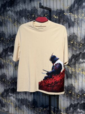 SAMURAI Printed (Front) Dropshoulder Tshirt-Beige