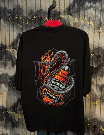 WHISKEY & SNAKE Printed (Back) Dropshoulder Tshirt-Black