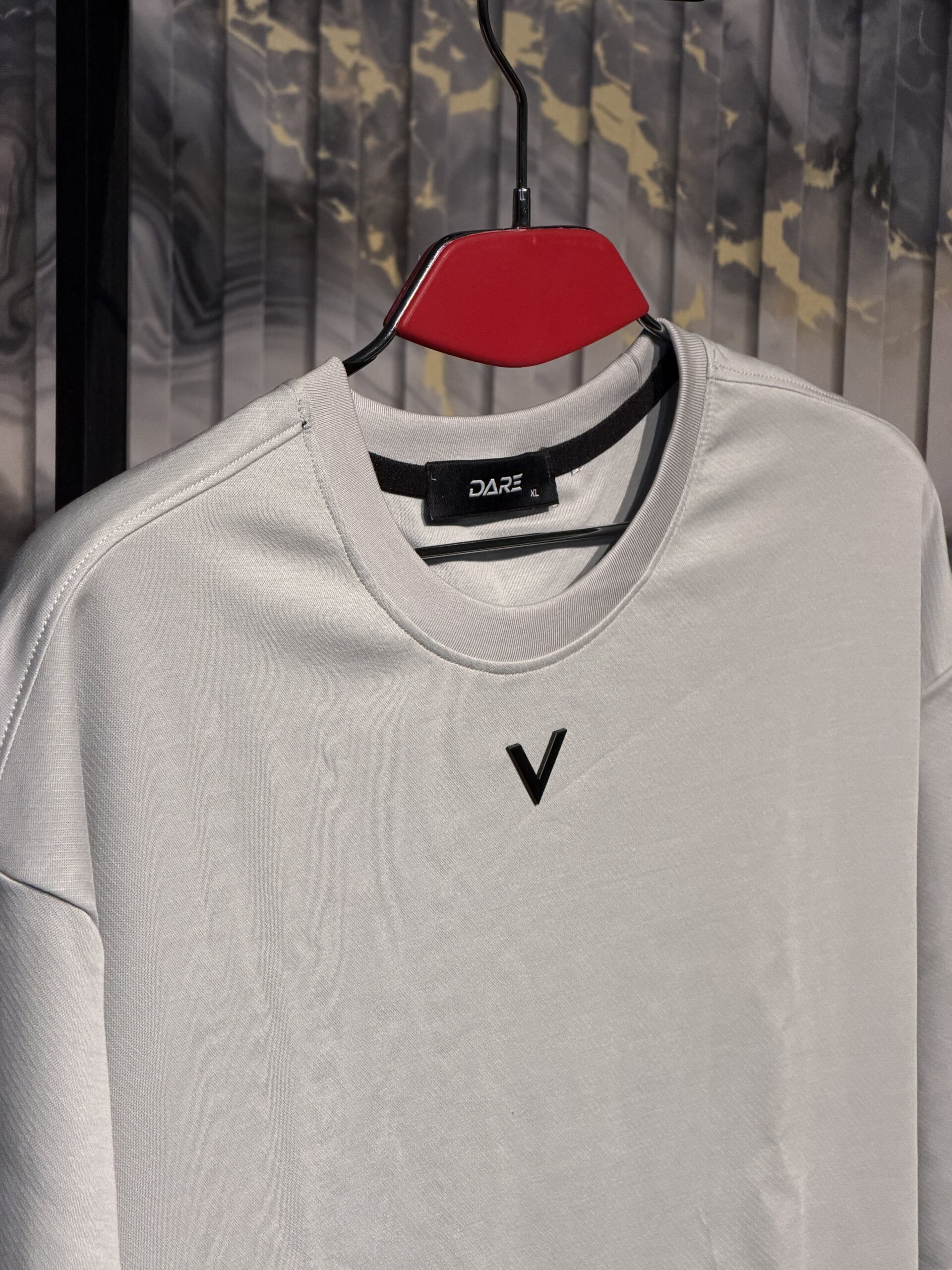 V Silicone 3D Printed (Front) Regular Tshirt-Light Grey